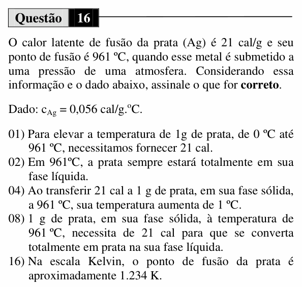 Enunciado da questão 16 de Física do UEM 2012 (Inverno, Conhecimentos Específicos)