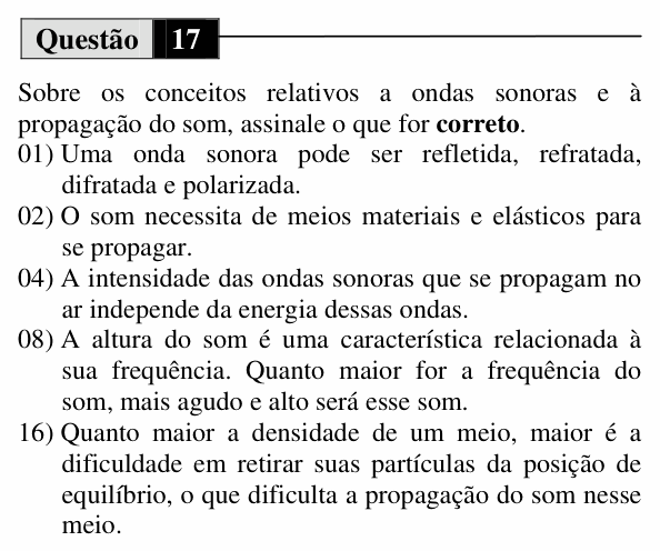 Enunciado da questão 17 de Física do UEM 2012 (Inverno, Conhecimentos Específicos)