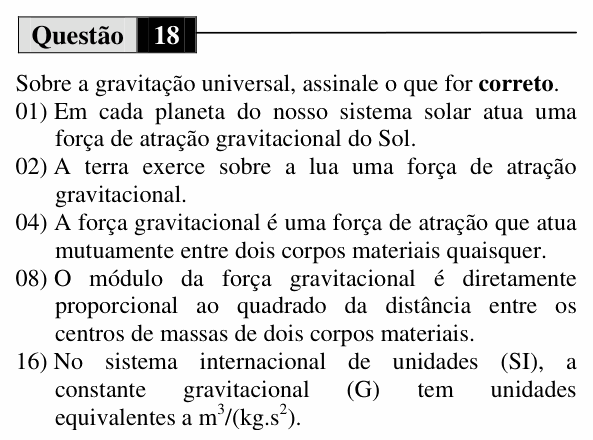 Enunciado da questão 18 de Física do UEM 2012 (Inverno, Conhecimentos Específicos)
