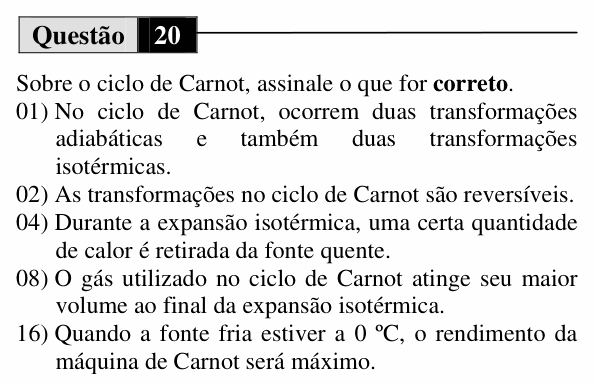 Enunciado da questão 20 de Física do UEM 2012 (Inverno, Conhecimentos Específicos)