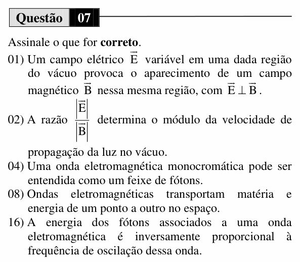 Enunciado da questão 7 de Física do UEM 2012 (Inverno, Conhecimentos Específicos)