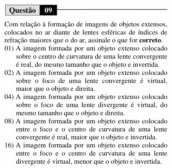 Enunciado da questão 9 de Física do UEM 2012 (Inverno, Conhecimentos Específicos)