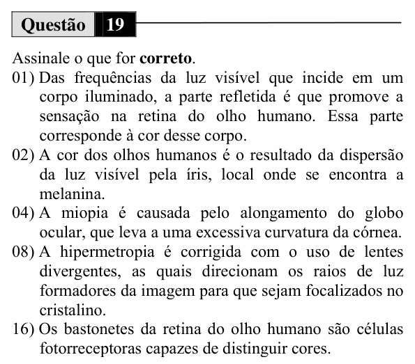 Enunciado da questão 19 de Física do UEM 2012 (Inverno)