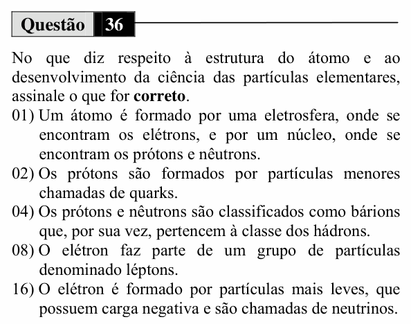 Enunciado da questão 36 de Física do UEM 2012 (Inverno)