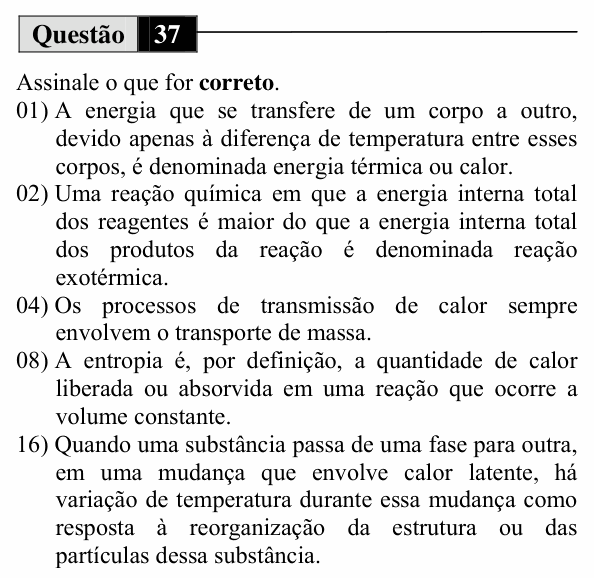 Enunciado da questão 37 de Física do UEM 2012 (Inverno)