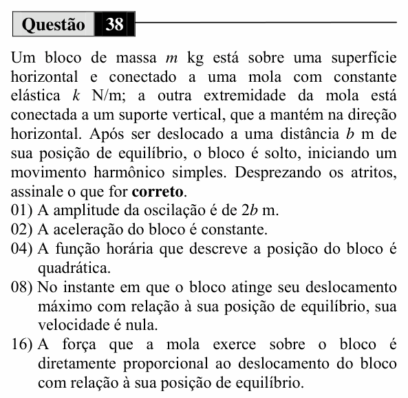 Enunciado da questão 38 de Física do UEM 2012 (Inverno)