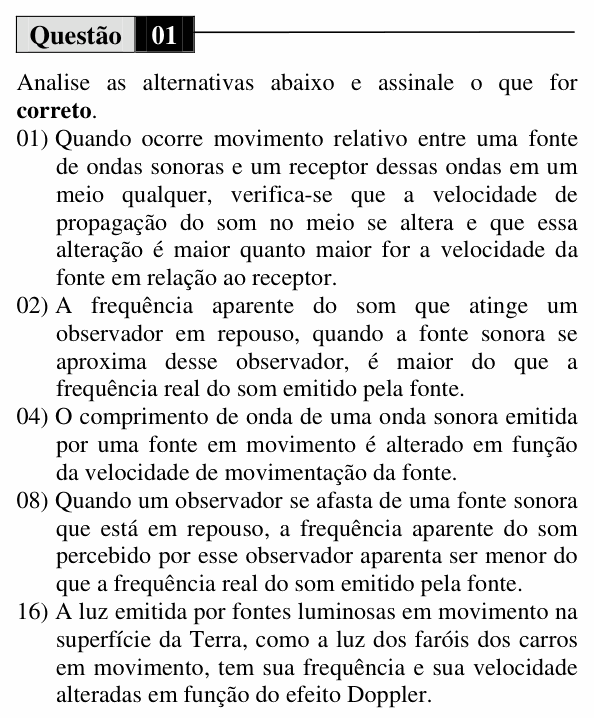 Enunciado da questão 1 de Física do UEM 2013 (Inverno, Conhecimentos Específicos)