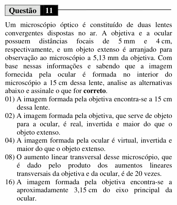 Enunciado da questão 11 de Física do UEM 2013 (Inverno, Conhecimentos Específicos)
