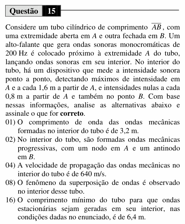 Enunciado da questão 15 de Física do UEM 2013 (Inverno, Conhecimentos Específicos)