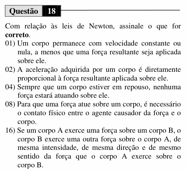 Enunciado da questão 18 de Física do UEM 2013 (Inverno, Conhecimentos Específicos)