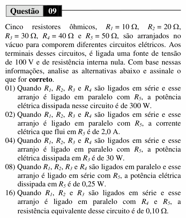 Enunciado da questão 9 de Física do UEM 2013 (Inverno, Conhecimentos Específicos)