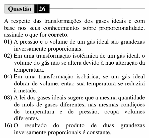 Enunciado da questão 26 de Física do UEM 2013 (Inverno)