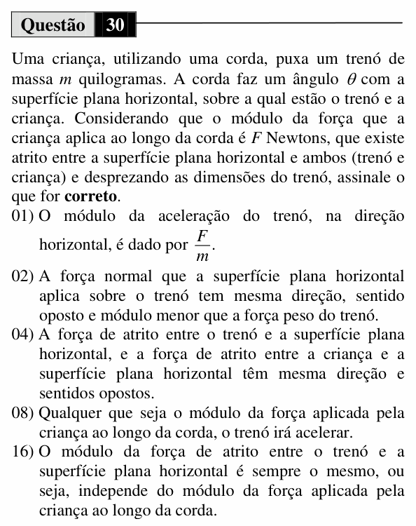 Enunciado da questão 30 de Física do UEM 2013 (Inverno)
