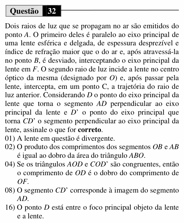 Enunciado da questão 32 de Física do UEM 2013 (Inverno)