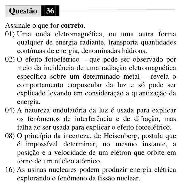 Enunciado da questão 36 de Física do UEM 2013 (Inverno)