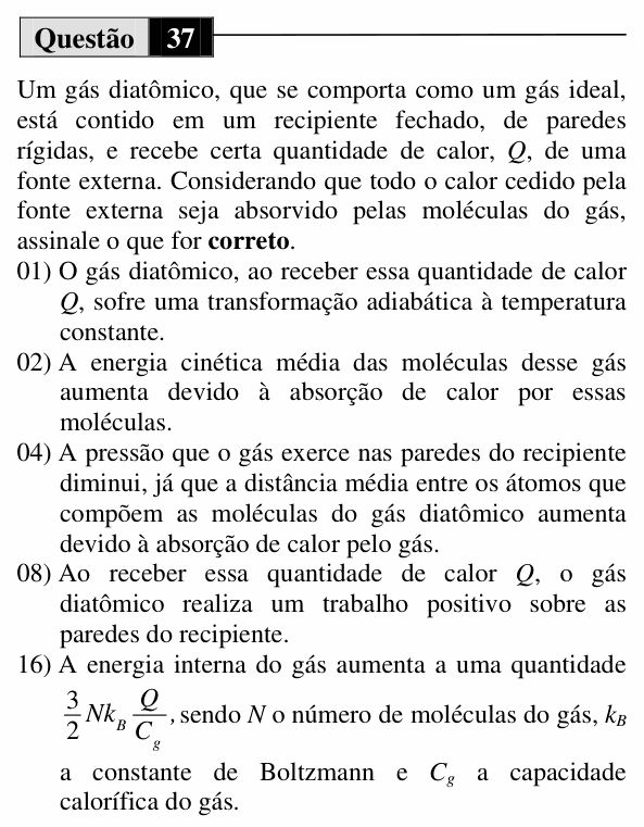 Enunciado da questão 37 de Física do UEM 2013 (Inverno)