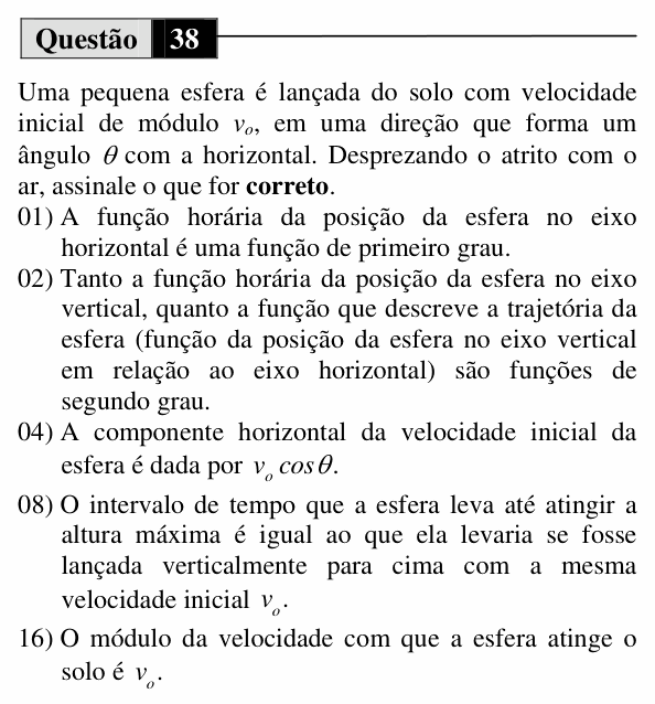 Enunciado da questão 38 de Física do UEM 2013 (Inverno)