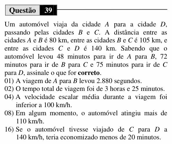 Enunciado da questão 39 de Física do UEM 2013 (Inverno)