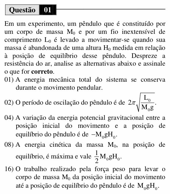 Enunciado da questão 1 de Física do UEM 2013 (Verão, Conhecimentos Específicos)