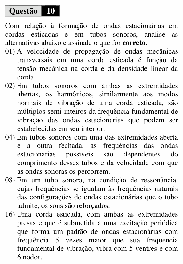Enunciado da questão 10 de Física do UEM 2013 (Verão, Conhecimentos Específicos)