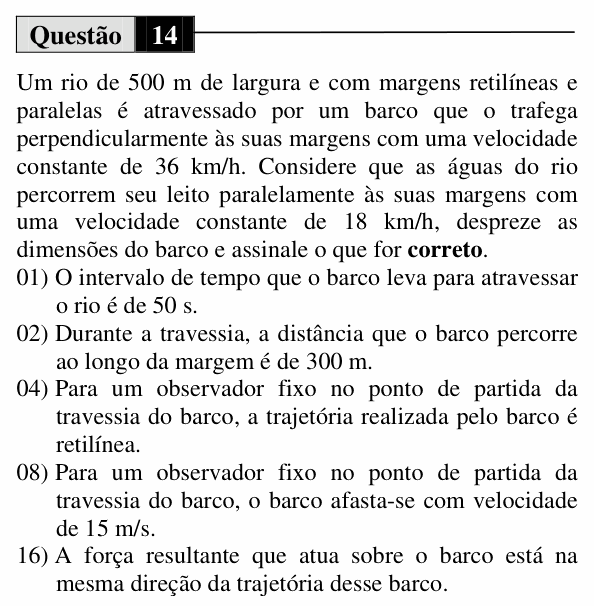 Enunciado da questão 14 de Física do UEM 2013 (Verão, Conhecimentos Específicos)