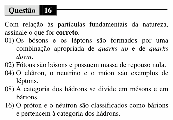 Enunciado da questão 16 de Física do UEM 2013 (Verão, Conhecimentos Específicos)