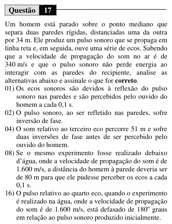 Enunciado da questão 17 de Física do UEM 2013 (Verão, Conhecimentos Específicos)