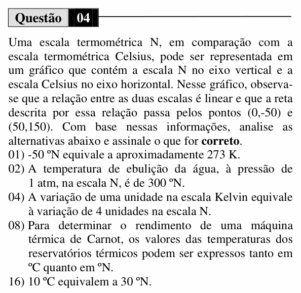 Enunciado da questão 4 de Física do UEM 2013 (Verão, Conhecimentos Específicos)
