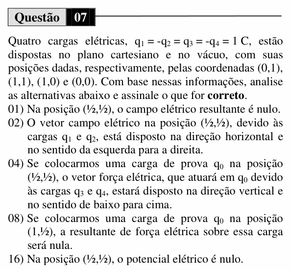 Enunciado da questão 7 de Física do UEM 2013 (Verão, Conhecimentos Específicos)