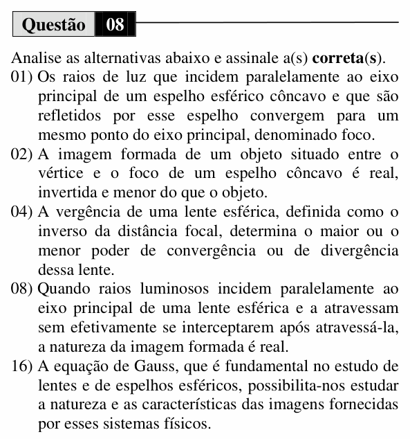Enunciado da questão 8 de Física do UEM 2013 (Verão, Conhecimentos Específicos)