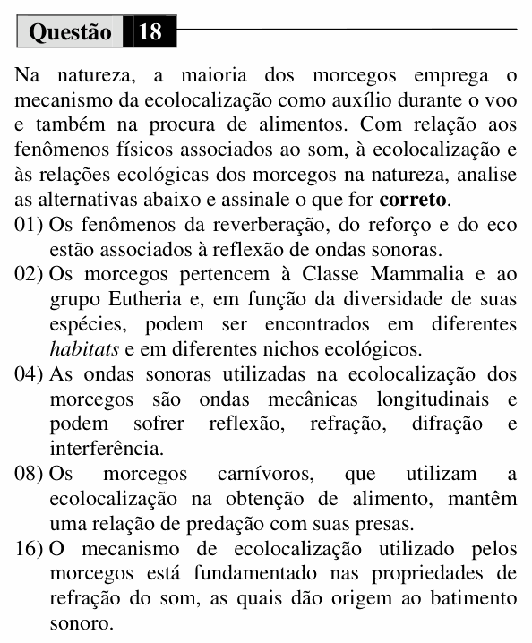 Enunciado da questão 18 de Física do UEM 2013 (Verão)