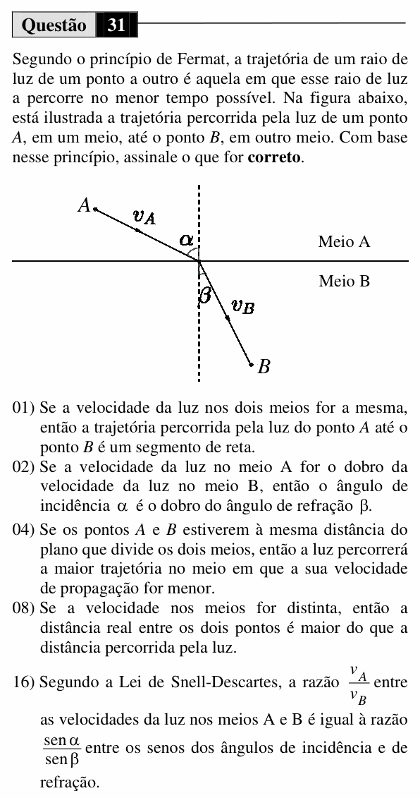 Enunciado da questão 31 de Física do UEM 2013 (Verão)