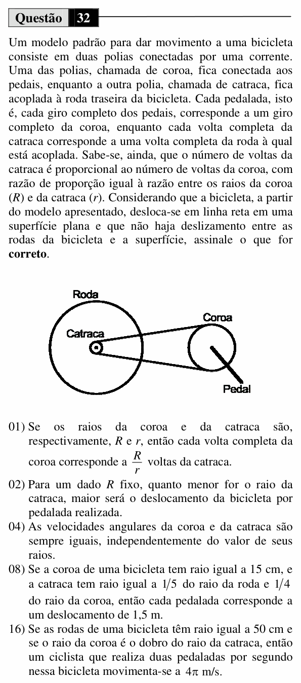 Enunciado da questão 32 de Física do UEM 2013 (Verão)