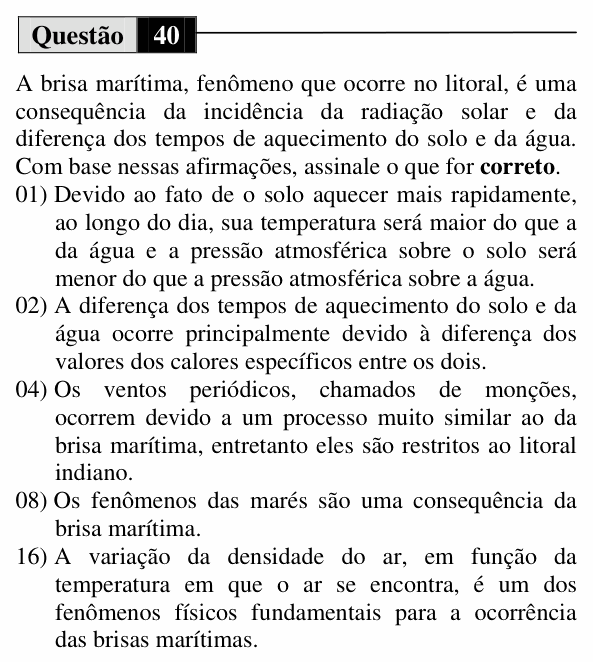 Enunciado da questão 40 de Física do UEM 2013 (Verão)
