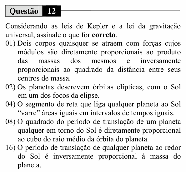 Enunciado da questão 12 de Física do UEM 2014 (Inverno, Conhecimentos Específicos)