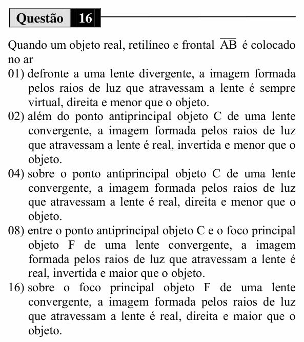 Enunciado da questão 16 de Física do UEM 2014 (Inverno, Conhecimentos Específicos)