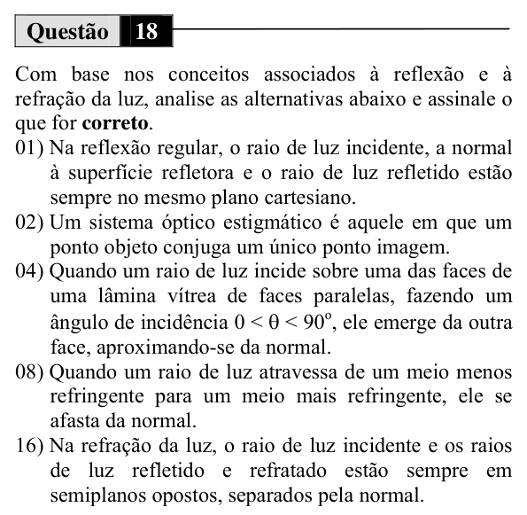 Enunciado da questão 18 de Física do UEM 2014 (Inverno, Conhecimentos Específicos)