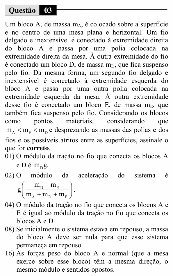 Enunciado da questão 3 de Física do UEM 2014 (Inverno, Conhecimentos Específicos)