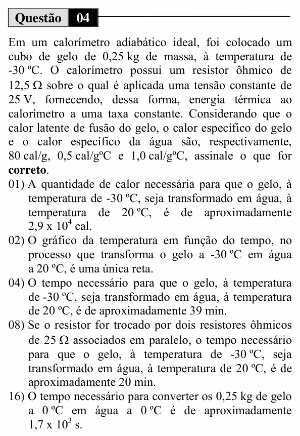 Enunciado da questão 4 de Física do UEM 2014 (Inverno, Conhecimentos Específicos)