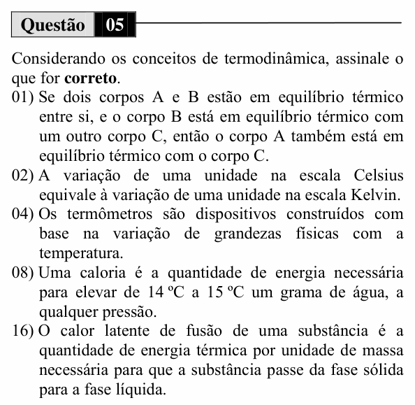 Enunciado da questão 5 de Física do UEM 2014 (Inverno, Conhecimentos Específicos)