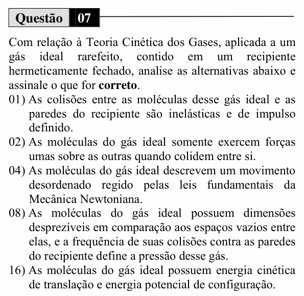 Enunciado da questão 7 de Física do UEM 2014 (Inverno, Conhecimentos Específicos)