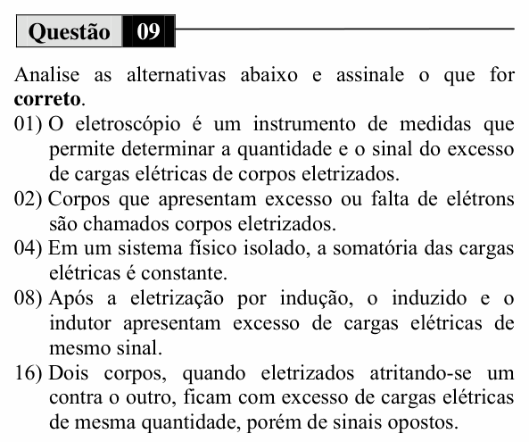 Enunciado da questão 9 de Física do UEM 2014 (Inverno, Conhecimentos Específicos)