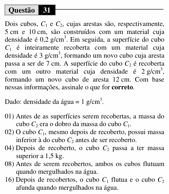 Enunciado da questão 31 de Física do UEM 2014 (Inverno)