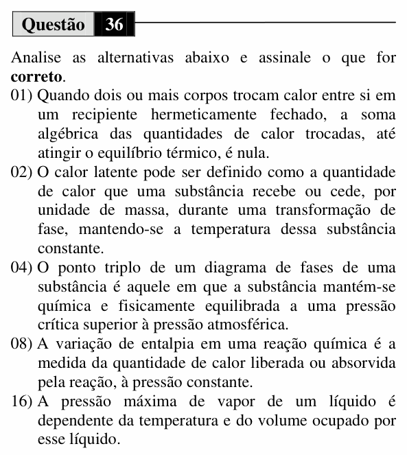 Enunciado da questão 36 de Física do UEM 2014 (Inverno)