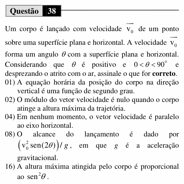 Enunciado da questão 38 de Física do UEM 2014 (Inverno)