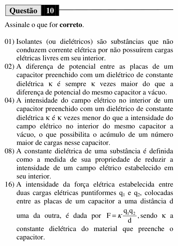 Enunciado da questão 10 de Física do UEM 2014 (Verão, Conhecimentos Específicos)