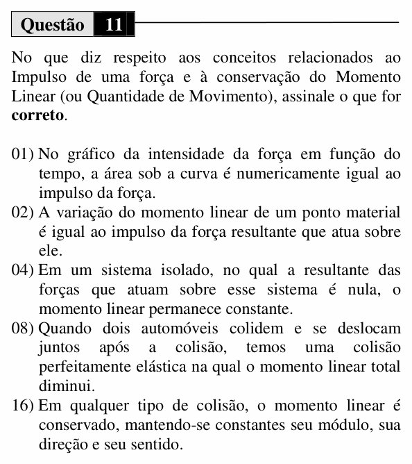 Enunciado da questão 11 de Física do UEM 2014 (Verão, Conhecimentos Específicos)