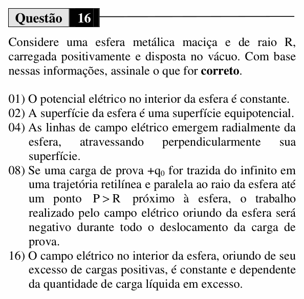 Enunciado da questão 16 de Física do UEM 2014 (Verão, Conhecimentos Específicos)