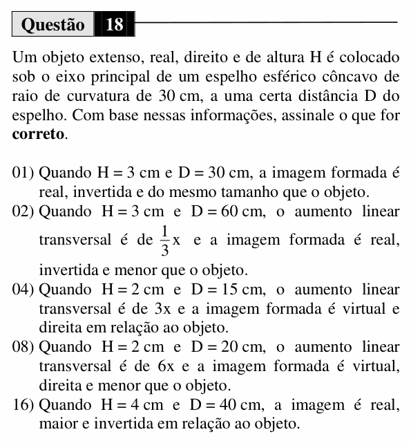 Enunciado da questão 18 de Física do UEM 2014 (Verão, Conhecimentos Específicos)