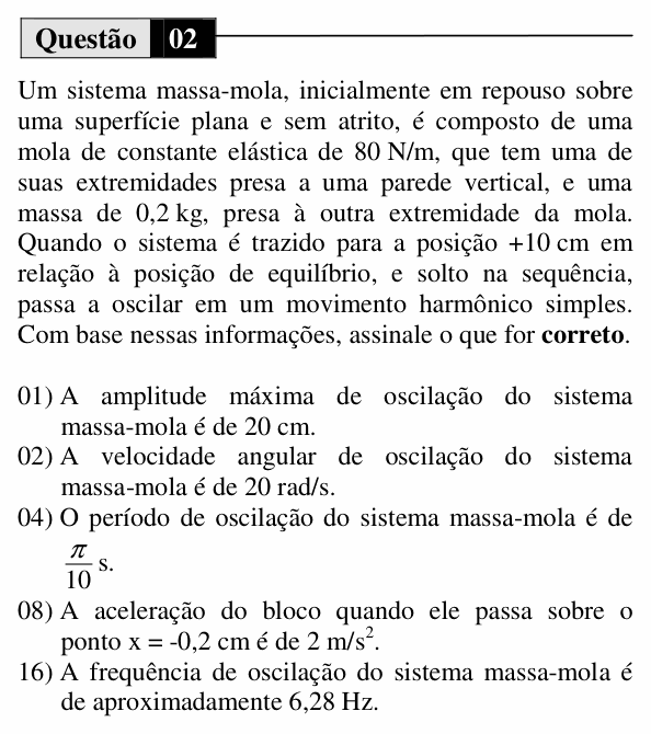 Enunciado da questão 2 de Física do UEM 2014 (Verão, Conhecimentos Específicos)